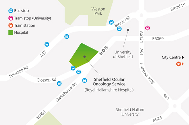 Map showing directions to Sheffield Ocular Oncology Service | The Royal Hallamshire Hospital